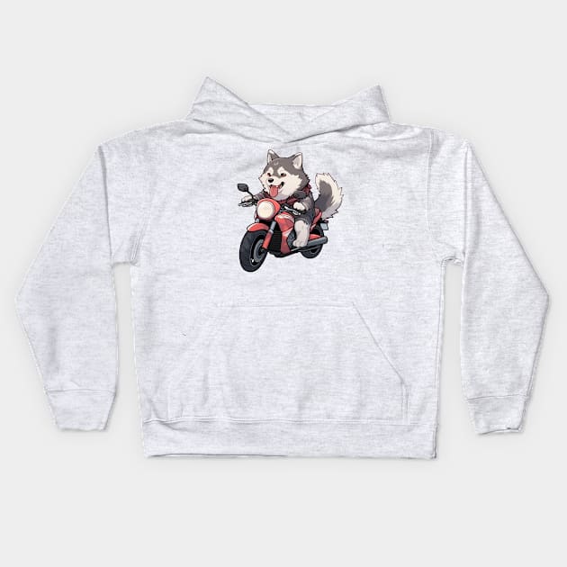 Cartoon Dog Rides Motorcycle to Fun Kids Hoodie by AestheticsArt81